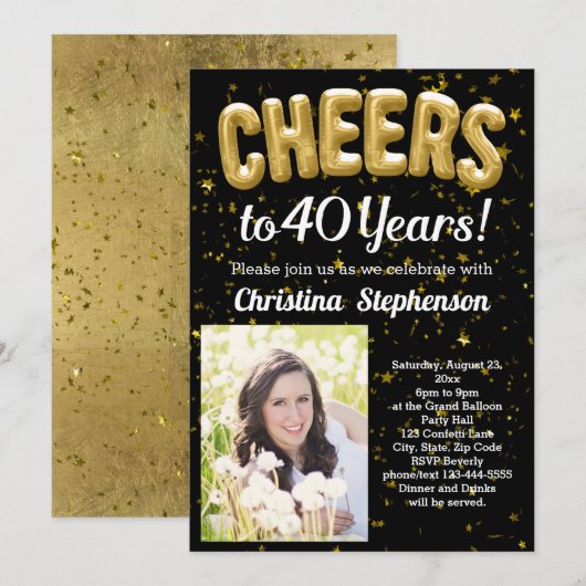 Invitation Ballons d'or bravo 40 ans 40e anniversaire Photo (Devant / Derrière)