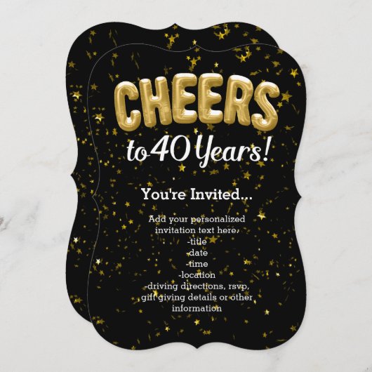 Invitation Ballons d'or bravo à 40 ans 40e anniversaire (Devant / Derrière)