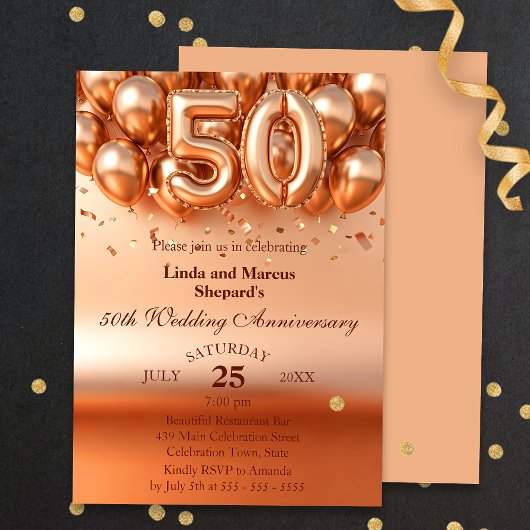 Invitation Ballons d'or chatoyants 50e anniversaire de Mariag