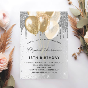 Invitation Ballons d'or d'argent d'anniversaire