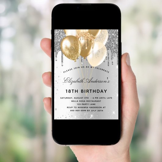 Invitation Ballons d'or d'argent d'anniversaire