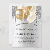 Invitation Ballons d'or d'argent d'anniversaire (Devant)