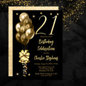 Invitation Ballons d'or élégants sur Black 21st Birthday Part