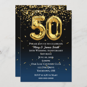 Invitation Ballons d'or et Confetti du 50e anniversaire