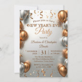 Invitation Ballons d'or et d'argent rose fête du Nouvel An (Devant)