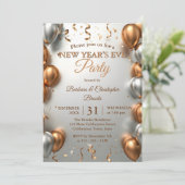 Invitation Ballons d'or et d'argent rose fête du Nouvel An (Debout devant)