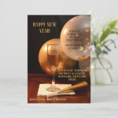 Invitation Ballons d'or Flute de Champagne du Nouvel An (Debout devant)