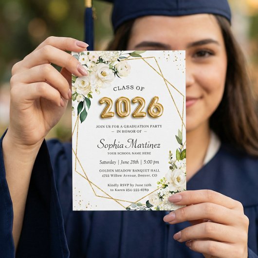 Invitation Ballons d'or Jouer Lettering 2025 Graduation