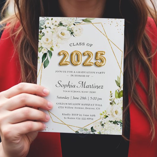 Invitation Ballons d'or Jouer Lettering 2025 Graduation