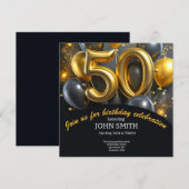 Invitation Ballons d'or noir 50e anniversaire scintillant (Devant / Derrière)
