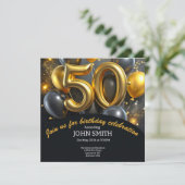 Invitation Ballons d'or noir 50e anniversaire scintillant (Debout devant)