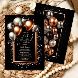 Invitation Ballons d'or noir et Rose 65e anniversaire