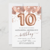 Invitation Ballons d'or rose 10e anniversaire Confetti (Devant)