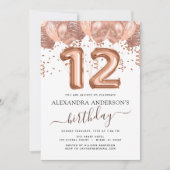 Invitation Ballons d'or rose 12e anniversaire Confetti (Devant)