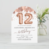 Invitation Ballons d'or rose 12e anniversaire Confetti (Debout devant)