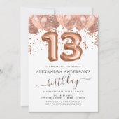 Invitation Ballons d'or rose 13e anniversaire Confetti (Devant)