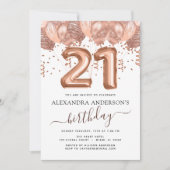 Invitation Ballons d'or rose 21e anniversaire Confetti (Devant)