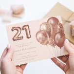 Invitation Ballons d'or rose 21e fête d'anniversaire<br><div class="desc">Ballons d'or rose Invitation à la fête d'anniversaire 21e Voir la collection correspondante dans Niche & Nest Store</div>