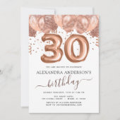 Invitation Ballons d'or rose 30e anniversaire Confetti (Devant)