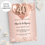 Invitation Ballons d'or rose à 40e anniversaire<br><div class="desc">Pour un 40ème anniversaire élégant. Un arrière - plan rose en or. Décoré d'or rose, de faux éclats roses et de ballons. Personnalisez et ajoutez un nom, ainsi que les détails du parti. Le nom est écrit avec un script de style écrit à la main, numéro 40 avec des polices...</div>