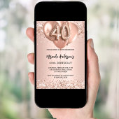 Invitation Ballons d'or rose à 40e anniversaire