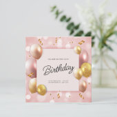 Invitation Ballons d'or rose Anniversaire (Debout devant)