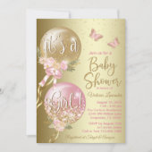 Invitation Ballons d'or rose Baby shower papillon (Devant)