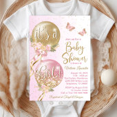 Invitation Ballons d'or rose Baby shower papillon