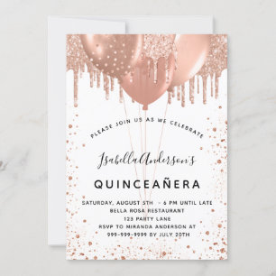 Invitation Ballons d'or rose blanc Quinceanera