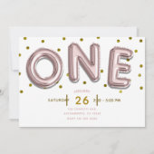 Invitation Ballons d'or rose Confetti 1er anniversaire (Dos)