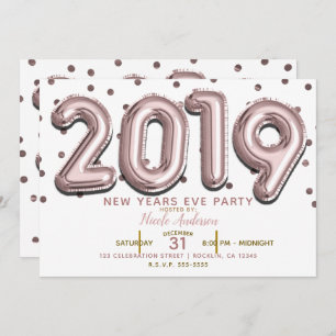 Invitation Ballons d'or Rose Du Nouvel An 2019