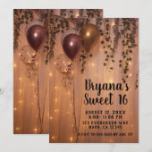 Invitation Ballons d'or rose éclaire Rustique Ivy Sweet 16 (Devant / Derrière)