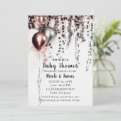 Invitation Ballons d'or rose et Baby shower ivoire (Debout devant)