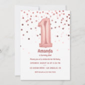 Invitation Ballons d'or rose et Foil Confetti 1er anniversair (Devant)
