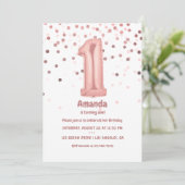 Invitation Ballons d'or rose et Foil Confetti 1er anniversair (Debout devant)