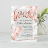 Invitation Ballons d'or rose Filles en marbre 4e anniversaire (Debout devant)