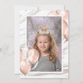 Invitation Ballons d'or rose Filles en marbre 4e anniversaire (Dos)