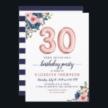 Invitation Ballons d'or rose Floral Navy Blush 30e anniversai<br><div class="desc">Floral Navy Blue Blush Pink Balloon 30th Birthday Invitation Le design est doté d'aquarelle bleu marine et de fleurs roses rousses avec un accent ballon d'or rose. Si vous souhaitez modifier les ballons numérotés,  n'hésitez pas à m'envoyer un courriel à panggadesigns@gmail.com</div>