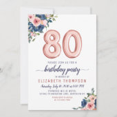 Invitation Ballons d'or rose Floride Marine Blush 80e anniver (Devant)