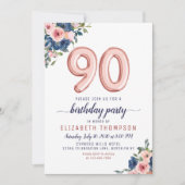 Invitation Ballons d'or rose Floride Marine Blush 90e anniver (Devant)