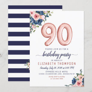 Invitation Ballons d'or rose Floride Marine Blush 90e anniver