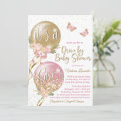 Invitation Ballons d'or rose Papillon Baby shower de la capsu (Debout devant)