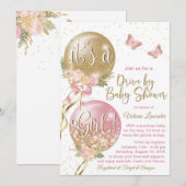 Invitation Ballons d'or rose Papillon Baby shower de la capsu (Devant / Derrière)