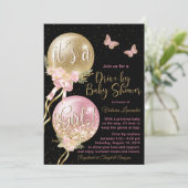 Invitation Ballons d'or rose Papillons Covid Baby shower (Debout devant)