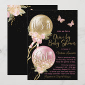 Invitation Ballons d'or rose Papillons Covid Baby shower (Devant / Derrière)