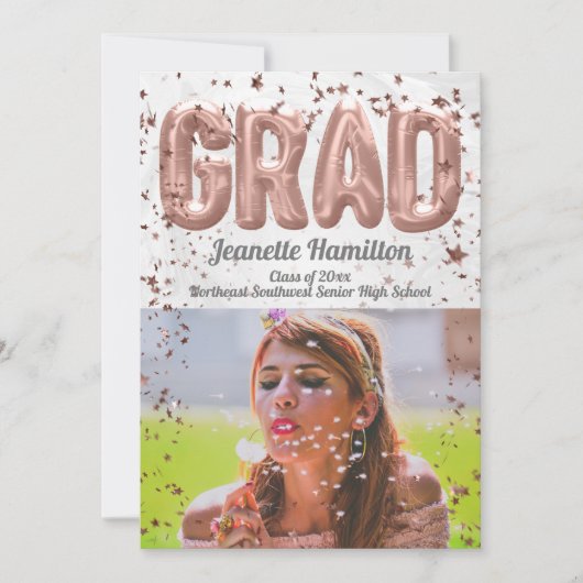 Invitation Ballons d'or rose Pink Confetti Girls Graduation (Devant)