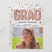 Invitation Ballons d'or rose Pink Confetti Girls Graduation (Devant / Derrière)