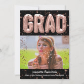Invitation Ballons d'or rose Pink Confetti Girls Graduation (Devant)