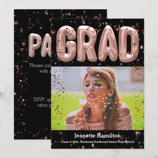 Invitation Ballons d'or rose Pink Confetti Girls Graduation (Devant / Derrière)