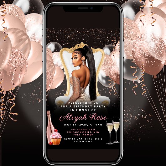 Invitation Ballons d'or rose rose Royal Anniversaire Invitati